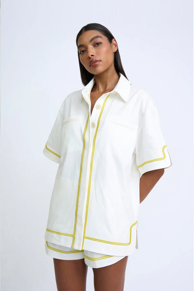 PIPE STEP EMBROIDERED SHIRT - IVORY PRIMROSE
