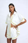 PIPE STEP EMBROIDERED SHIRT - IVORY PRIMROSE