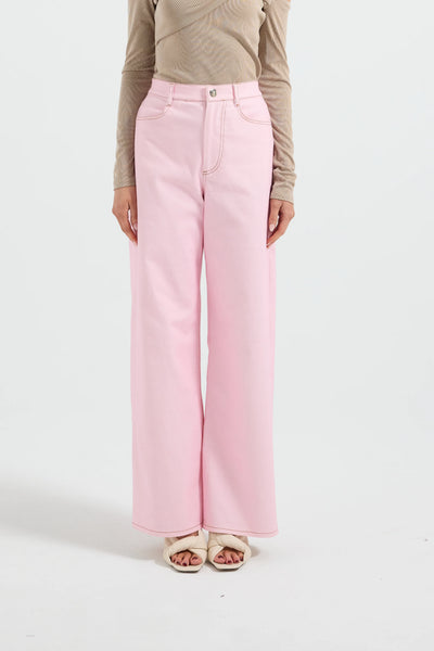 CHARLI DENIM PANT- POWDER PINK