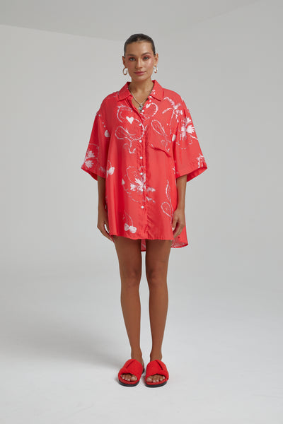 CUPRO BIG SHIRT- RED DRAGON OF HEARTS