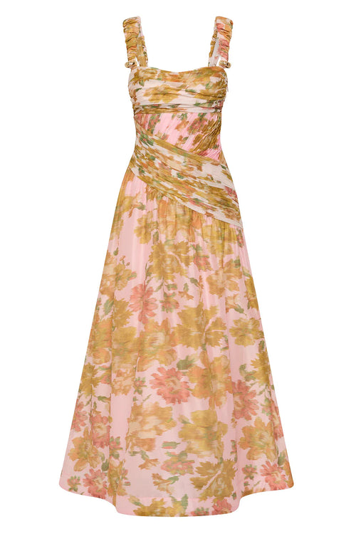 PEACH DREAM RUCHED STRAP GOWN