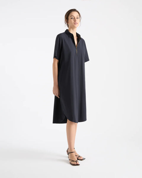 SS ZIP FRONT DRESS- FRENCH NAVY