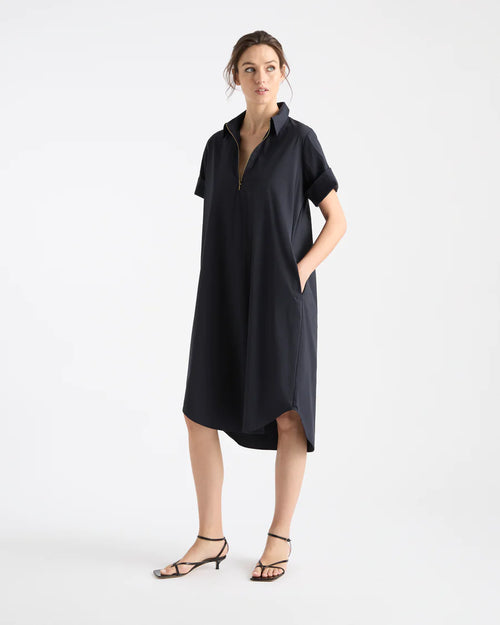 SS ZIP FRONT DRESS- FRENCH NAVY