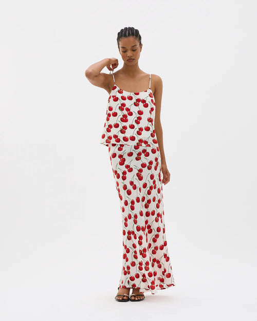 WHITE CHERRY BIAS MAXI SKIRT