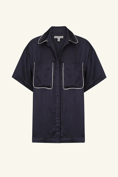 Shae Contrast Short Sleeve Relaxed Shirt - Aegean Blue