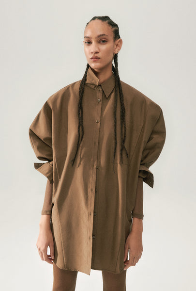 COTTON SILK ROUND SHIRT DARK EARTH