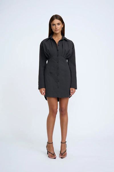 STRUCTURED MINI SHIRT DRESS - BLACK