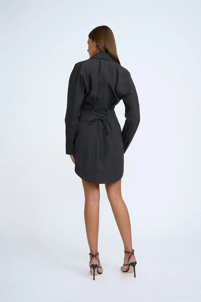 STRUCTURED MINI SHIRT DRESS - BLACK