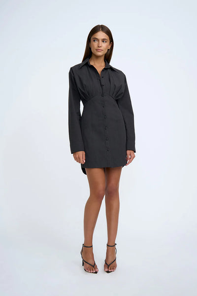 STRUCTURED MINI SHIRT DRESS - BLACK