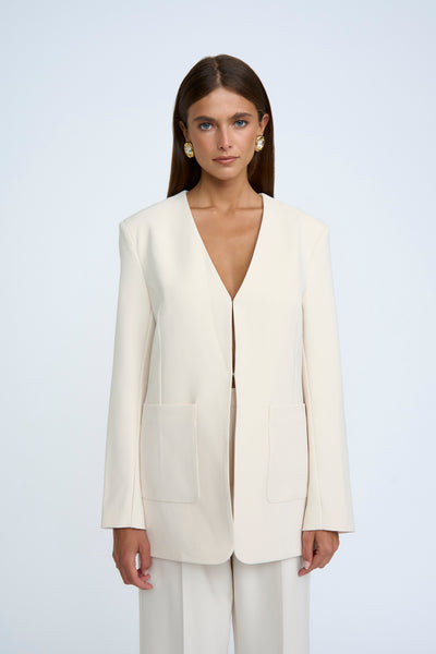 MILANO V NECK BLAZER-CREME