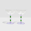 TWO x STRIPED COUPE GLASSES - LILAC + GREEN