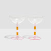 TWO x STRIPED COUPE GLASSES - PINK + AMBER