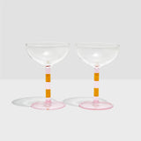 TWO x STRIPED COUPE GLASSES - PINK + AMBER