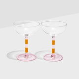 TWO x STRIPED COUPE GLASSES - PINK + AMBER