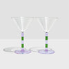 TWO x STRIPED MARTINI GLASSES - LILAC + GREEN