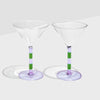 TWO x STRIPED MARTINI GLASSES - LILAC + GREEN