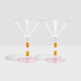 TWO x STRIPED MARTINI GLASSES - PINK + AMBER