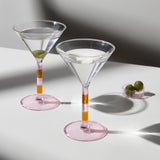 TWO x STRIPED MARTINI GLASSES - PINK + AMBER