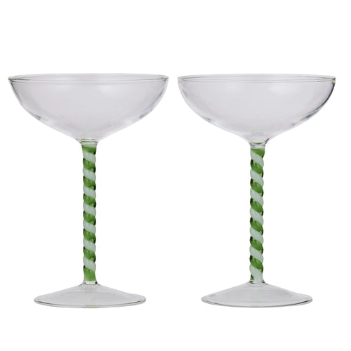 Swirl Set/2 Coupe Glass Green/White