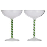 Swirl Set/2 Coupe Glass Green/White