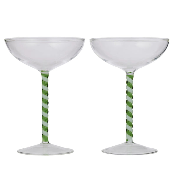 Swirl Set/2 Coupe Glass Green/White