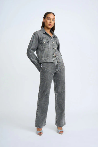 REBEL CROP DENIM JACKET - GREY STONE WASH