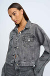 REBEL CROP DENIM JACKET - GREY STONE WASH