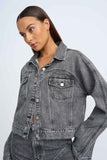 REBEL CROP DENIM JACKET - GREY STONE WASH