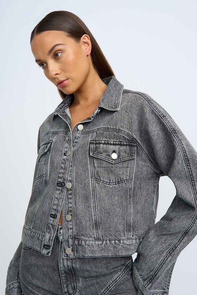 REBEL CROP DENIM JACKET - GREY STONE WASH