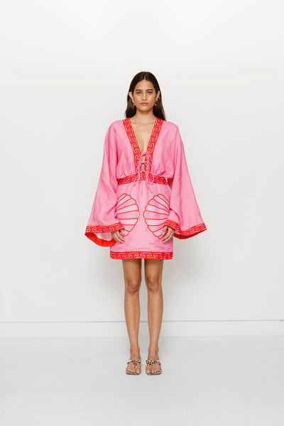 Concha Long Sleeve Mini Dress - Candy Shell
