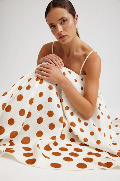 RUE DRESS – MILK/CIGAR DOT