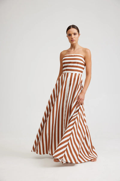 THE HAZEL DRESS IN CIGAR/OPTIC STRIPE