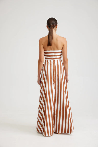 THE HAZEL DRESS IN CIGAR/OPTIC STRIPE