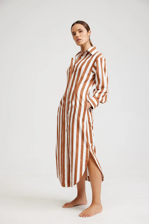 THE FINN DRESS IN CIGAR/OPTIC STRIPE