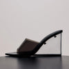 Sara Wedge Lucite & Black Leather