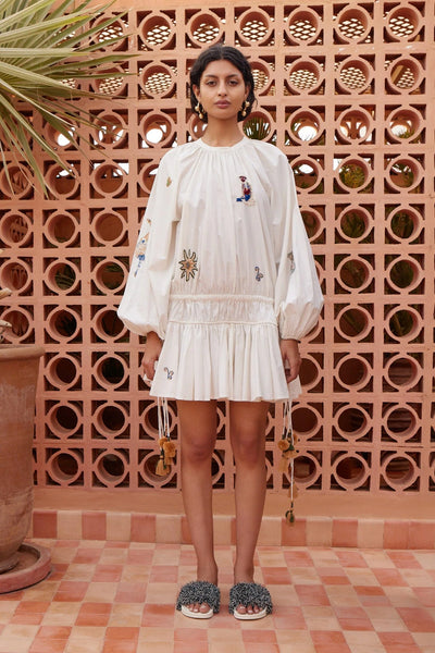 Carmine Embroidered Mini Dress