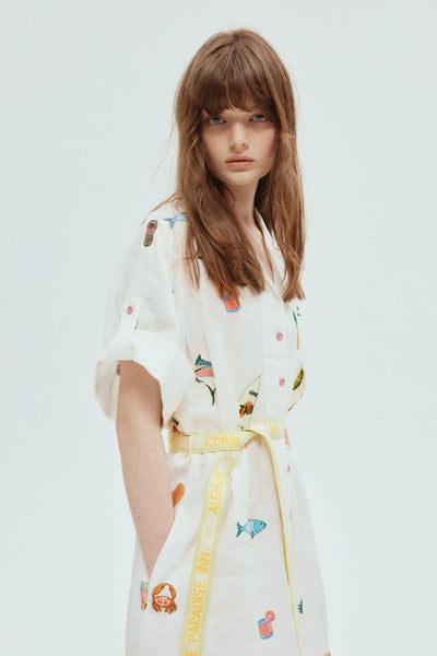 BLUE MARLIN EMBROIDERED SHIRTDRESS