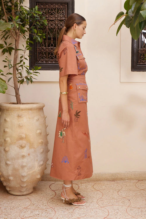 PREORDER- DUSTY EMBROIDERED MIDI SKIRT