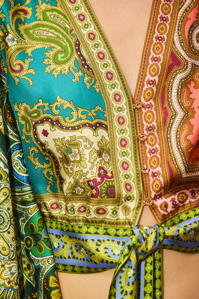 Clemenza Spliced Crop Silk Blouse