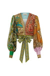 Clemenza Spliced Crop Silk Blouse