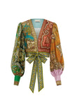 Clemenza Spliced Crop Silk Blouse
