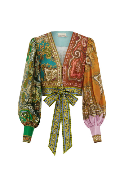 Clemenza Spliced Crop Silk Blouse