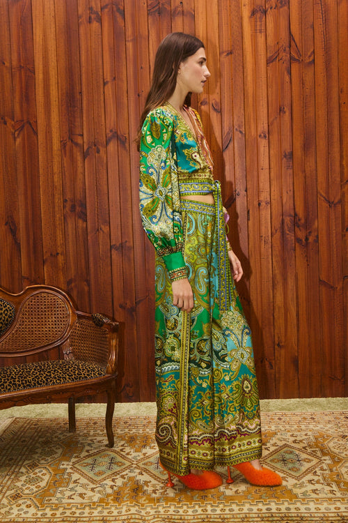 Clemenza Spliced Crop Silk Blouse