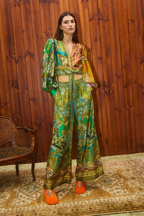Clemenza Spliced Crop Silk Blouse