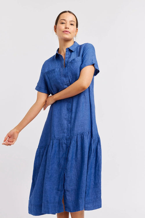 DORA LINEN DRESS IN DENIM BLUE