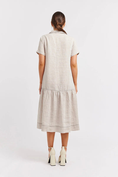 DORA LINEN DRESS IN STRING/NAVY