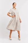 DORA LINEN DRESS IN STRING/NAVY