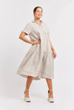 DORA LINEN DRESS IN STRING/NAVY