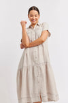 DORA LINEN DRESS IN STRING/NAVY