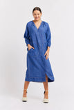 ELSA LINEN DRESS IN DENIM BLUE